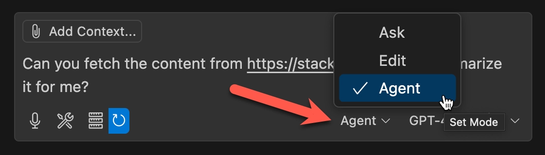 VS Code Copilot agent mode selection VS Code Copilot agent mode selection