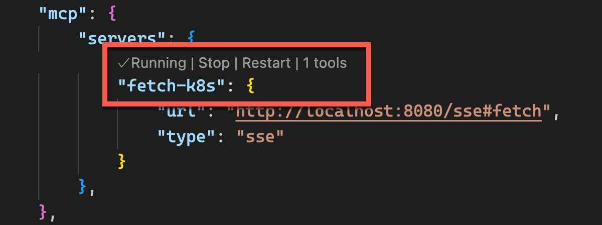 VS Code MCP running VS Code MCP running